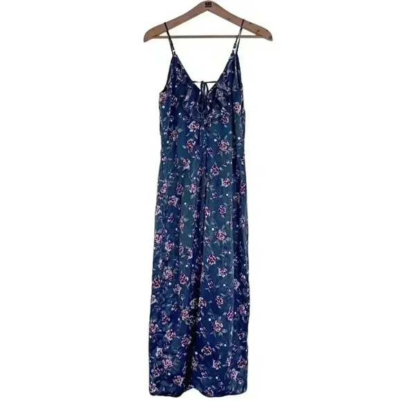 Honey Belle Grey and Pink Floral Satin Jumpsuit Women's Size M - Picture 5 of 9